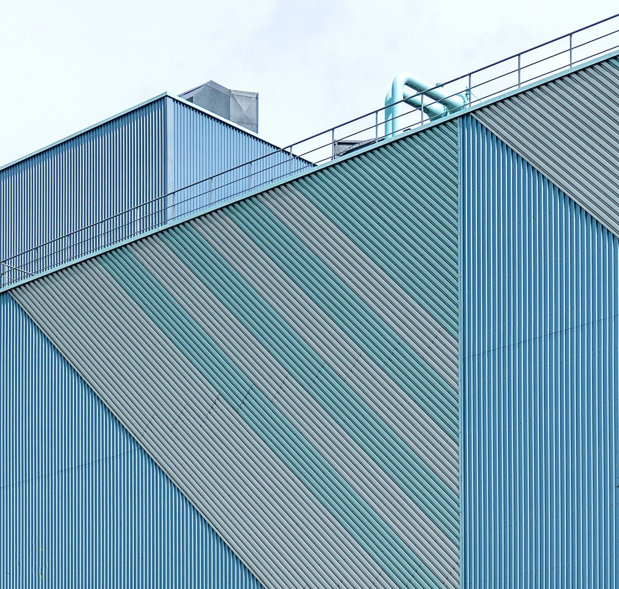 The clad exterior wall of an industrial building