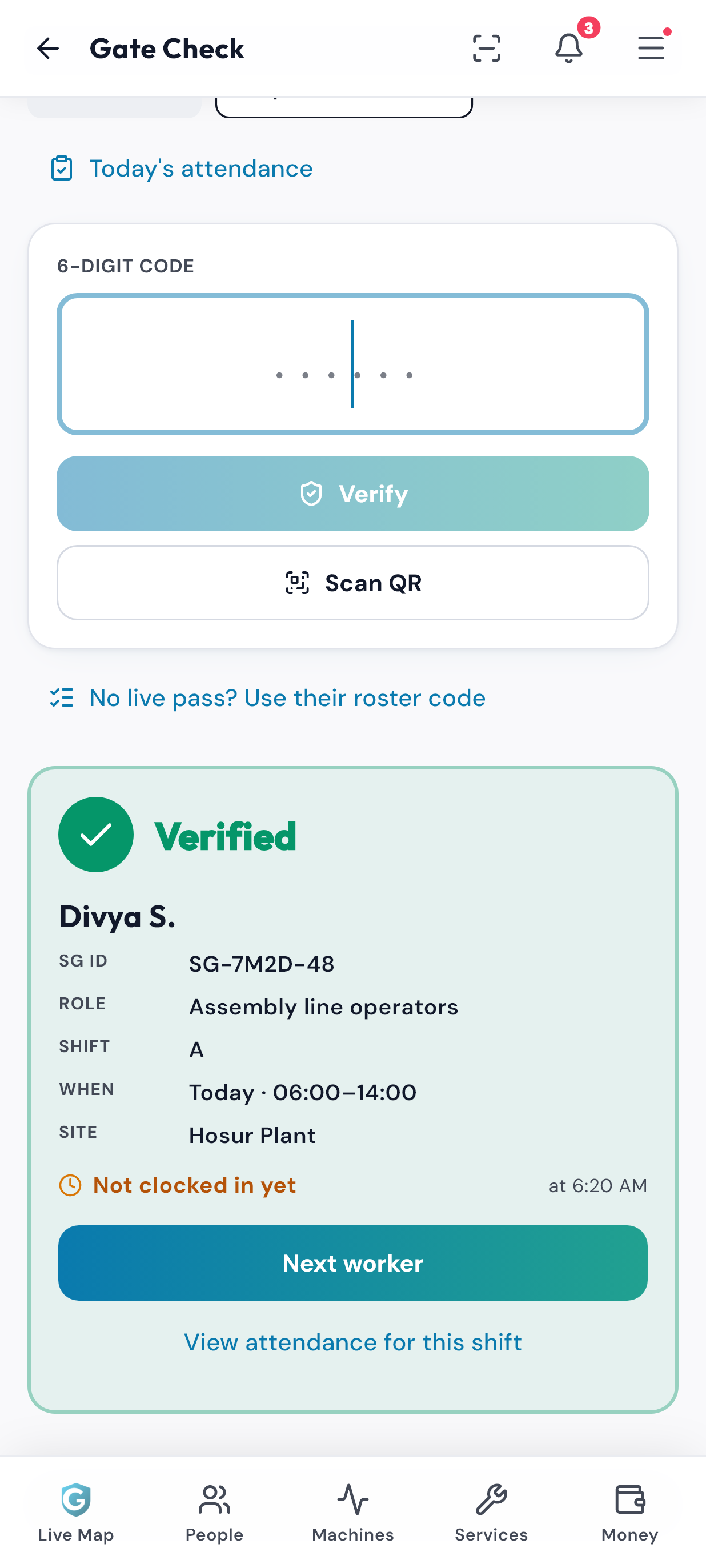 SuperGig Plant gate check: a WorkPass verified for today’s shift